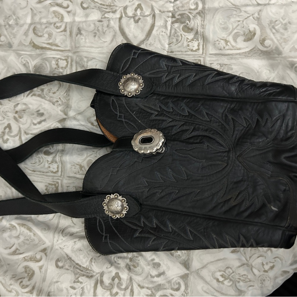 Black and Silver Textured Shoulder Bag with Metal Accents